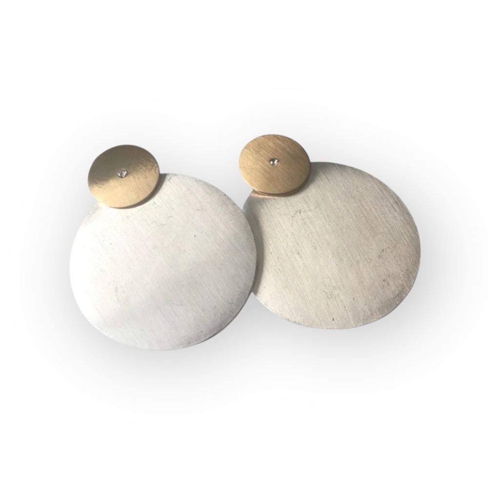 new Zen Sculptural Stack Disc ❉ Drop Earrings ❉ Gold Silver Tone ❉ Tiny Crystal - Picture 12 of 16